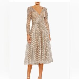 Mac Duggal Champagne Long Sleeve Dress